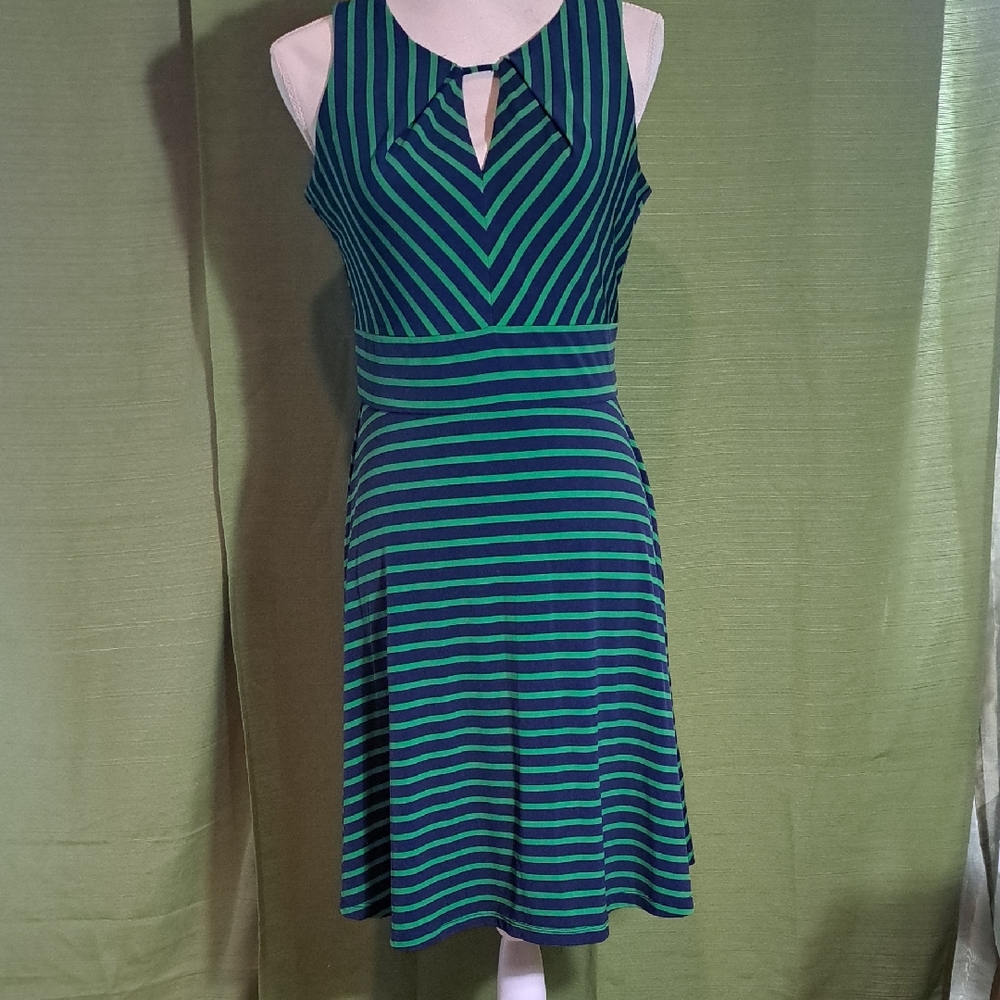 Liz Claiborne Green and Blue Striped Midi Dress